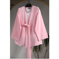 Beli Bağlamalı Keten Kimono_Açık Pembe