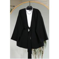 Beli Bağlamalı Keten Kimono_Siyah