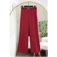 Beli Kemerli Boru Paça Double Pantolon_Bordo