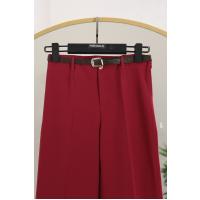 Beli Kemerli Boru Paça Double Pantolon_Bordo