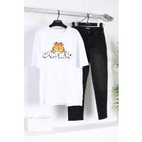 Garfıeld Baskılı T-Shirt_Beyaz