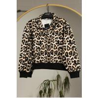 Ribanalı Yarım Fermuarlı Leopar Sweat_Leopar