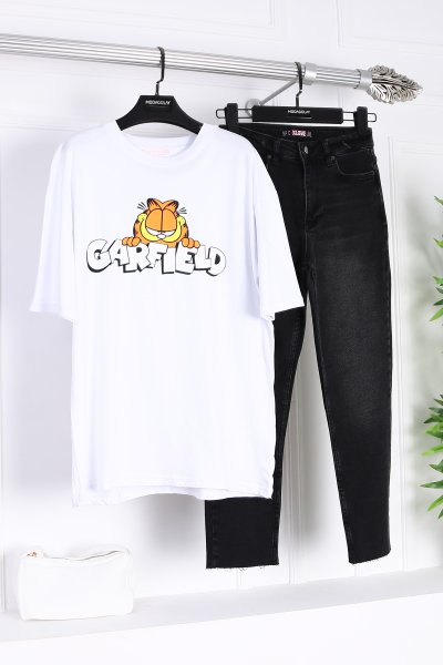 Garfıeld Baskılı T-Shirt_Beyaz