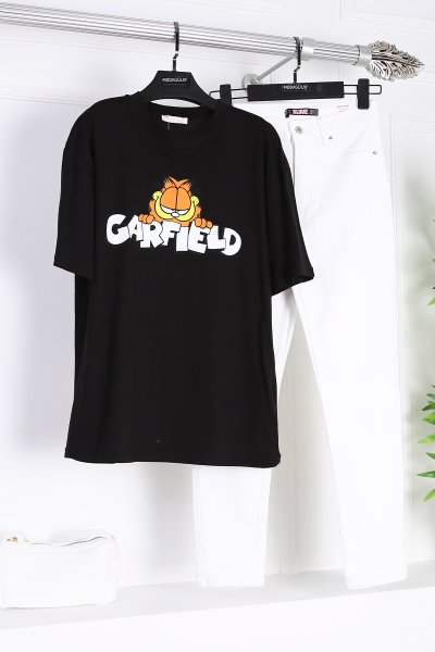 Garfıeld Baskılı T-Shirt_Siyah